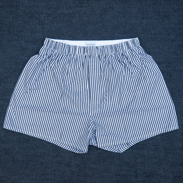 Sunspel Woven Boxer Short – Bar Stripe / Navy