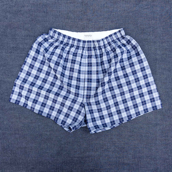 Sunspel Woven Boxer Shorts – Blue Check