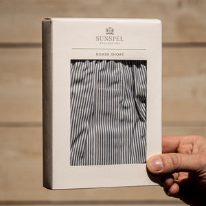 Sunspel Woven Boxer Short – Navy Pinstripe