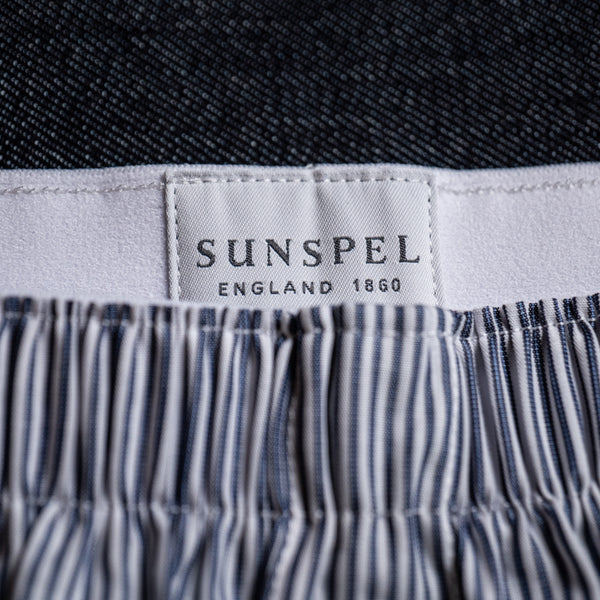 Sunspel Woven Boxer Short – Navy Pinstripe