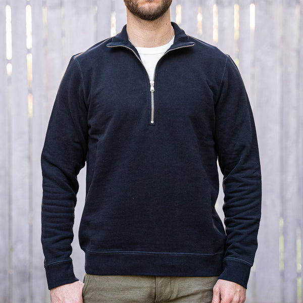 Sunspel Half Zip Loopback Sweatshirt – Black