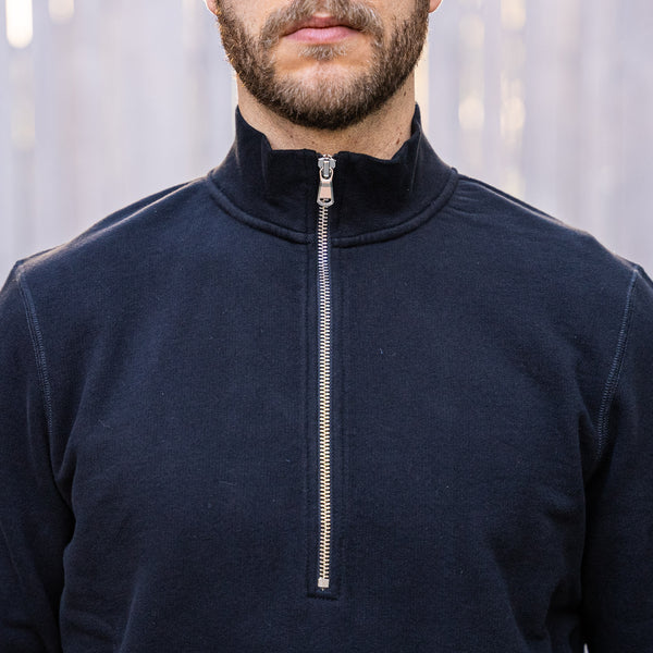 Sunspel Half Zip Loopback Sweatshirt – Black