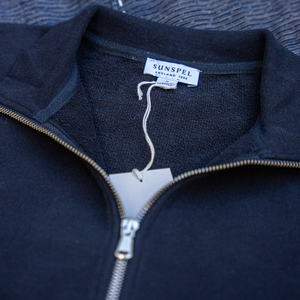 Sunspel Half Zip Loopback Sweatshirt – Black