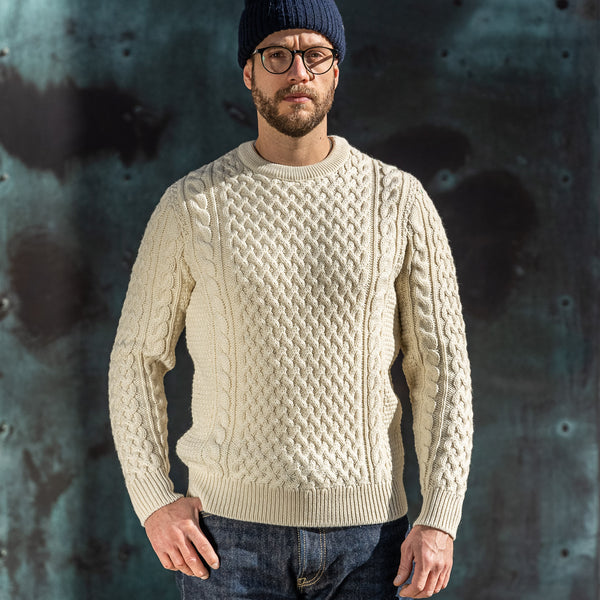 Sunspel Merino Wool Cable Jumper – Ecru