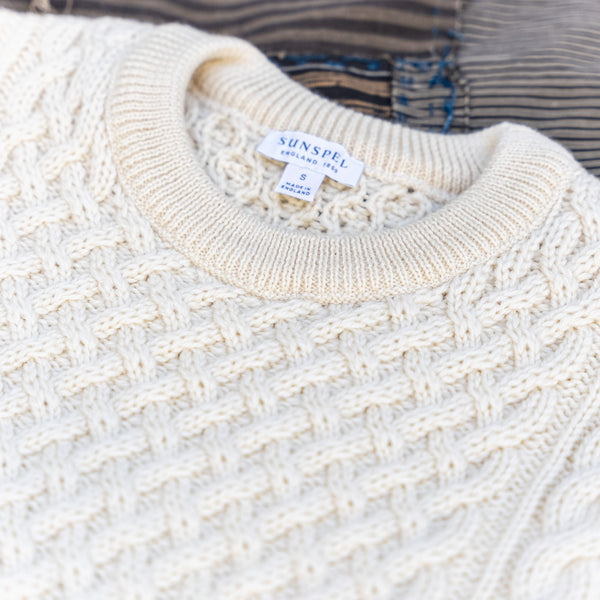 Sunspel Merino Wool Cable Jumper – Ecru