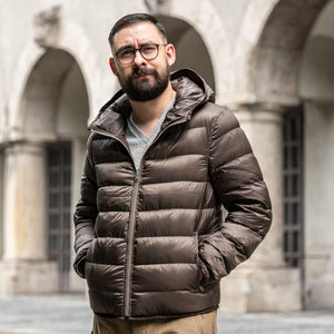 Ten C Hooded Down Liner - Brown/Olive