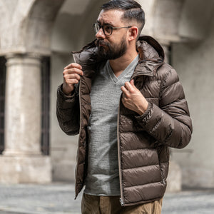 Ten C Hooded Down Liner - Brown/Olive