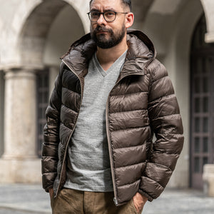 Ten C Hooded Down Liner - Brown/Olive