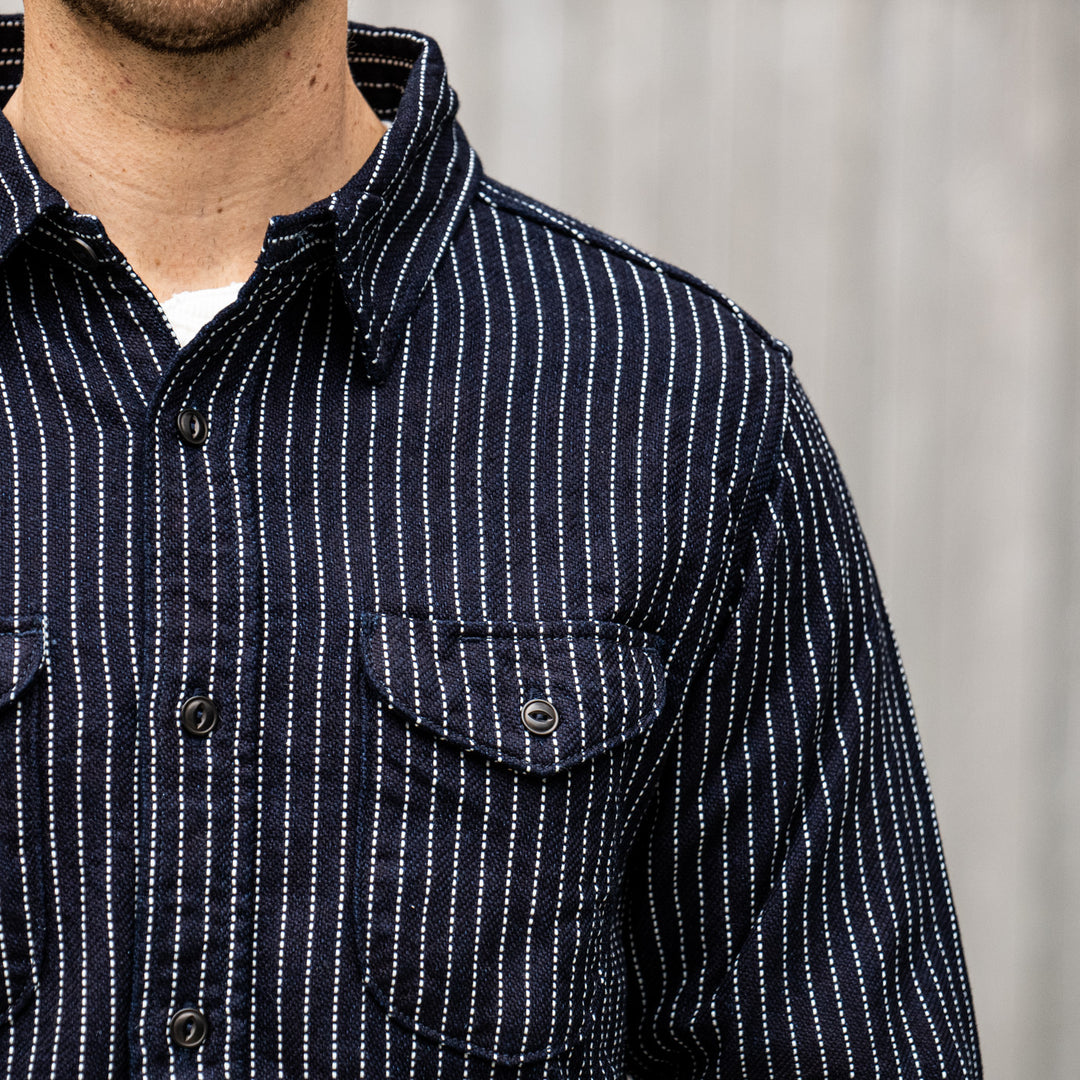 UES 14.5oz Heavy Selvedge Flannel Shirt - Indigo Stripe